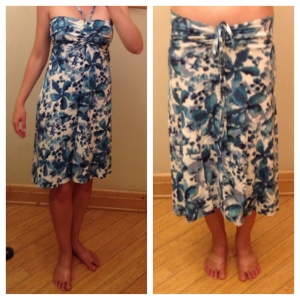 Two of the four ways to wear the Patagonia Kamala convertible skirt/dress